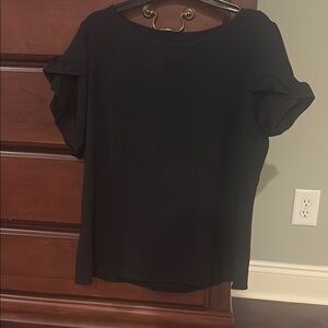 Black Boxy Blouse with Short Ruffled Sleeves